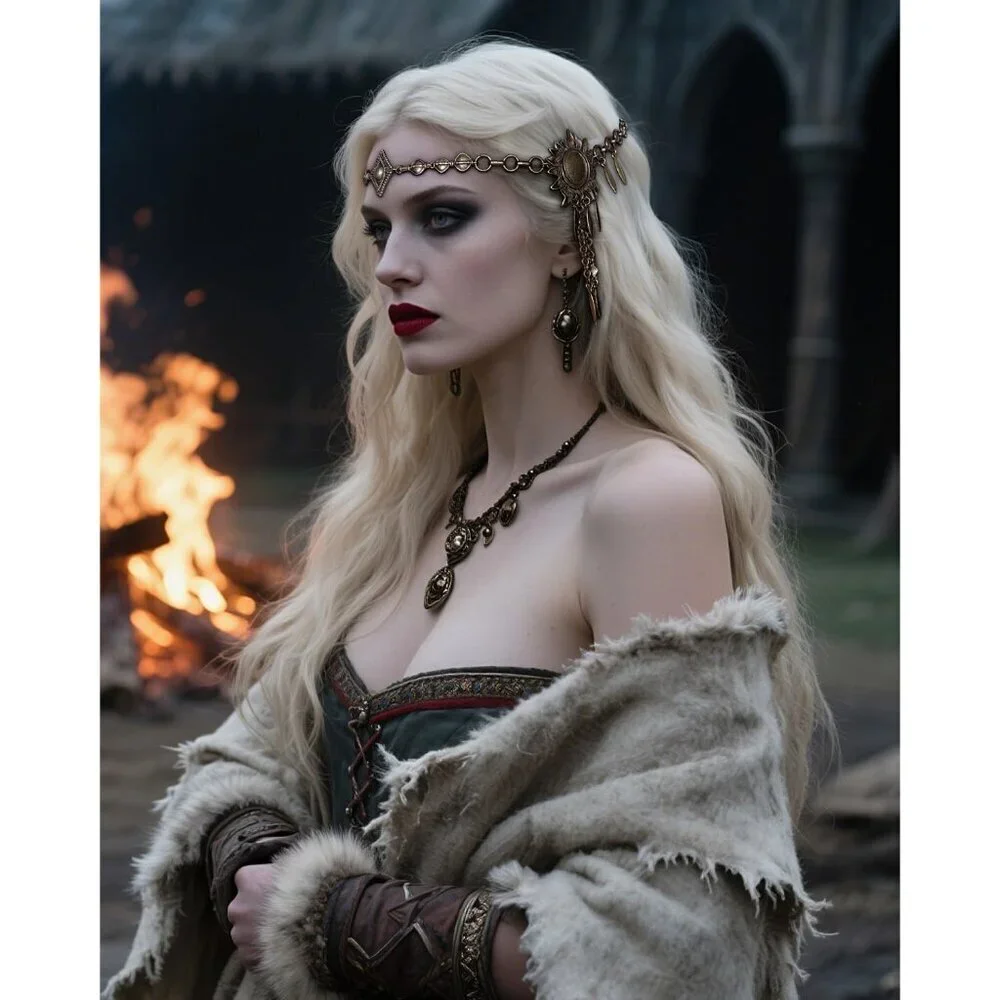 Women Viking Head Chain Jewelry Halloween Cosplay Antique Bronze Fit